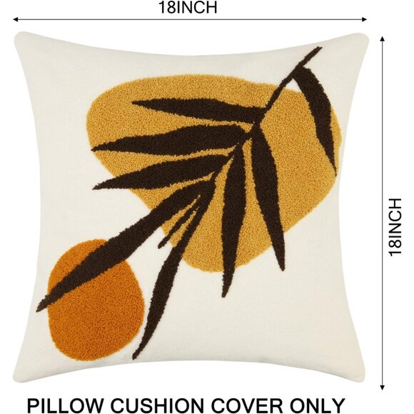 Abstract Throw Pillow Covers Orange Mid Century Geometric Leaf Decorative Cases - Picture 5 of 6
